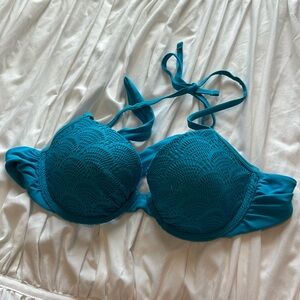 Aerie 34B bikini top womens blue lace detail tie top and back adjustable wired